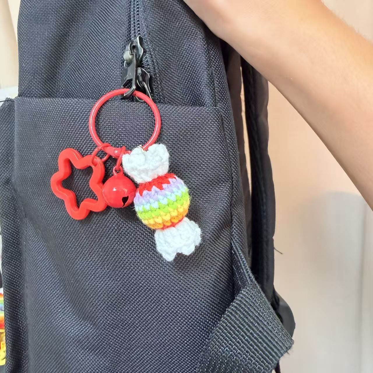 Hand-crocheted hamburger and french fries charm