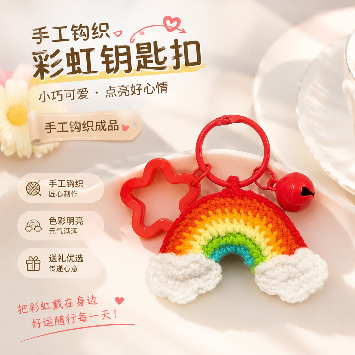 Hand-crocheted rainbow hanging ornament