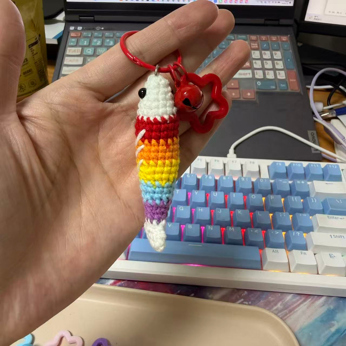 Rainbow fish keychain with star and bell