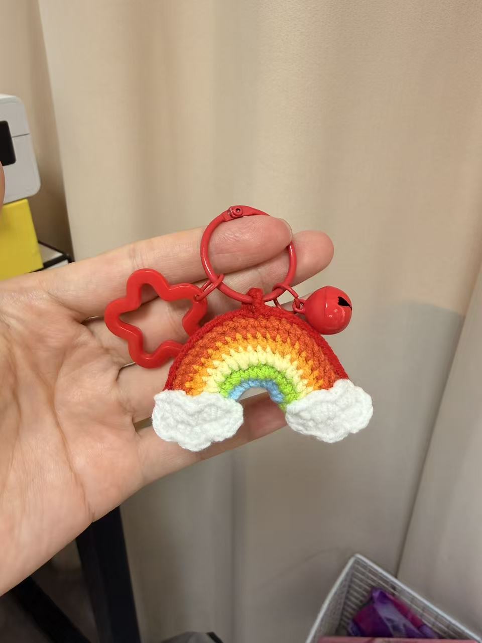 Hand-crocheted rainbow hanging ornament