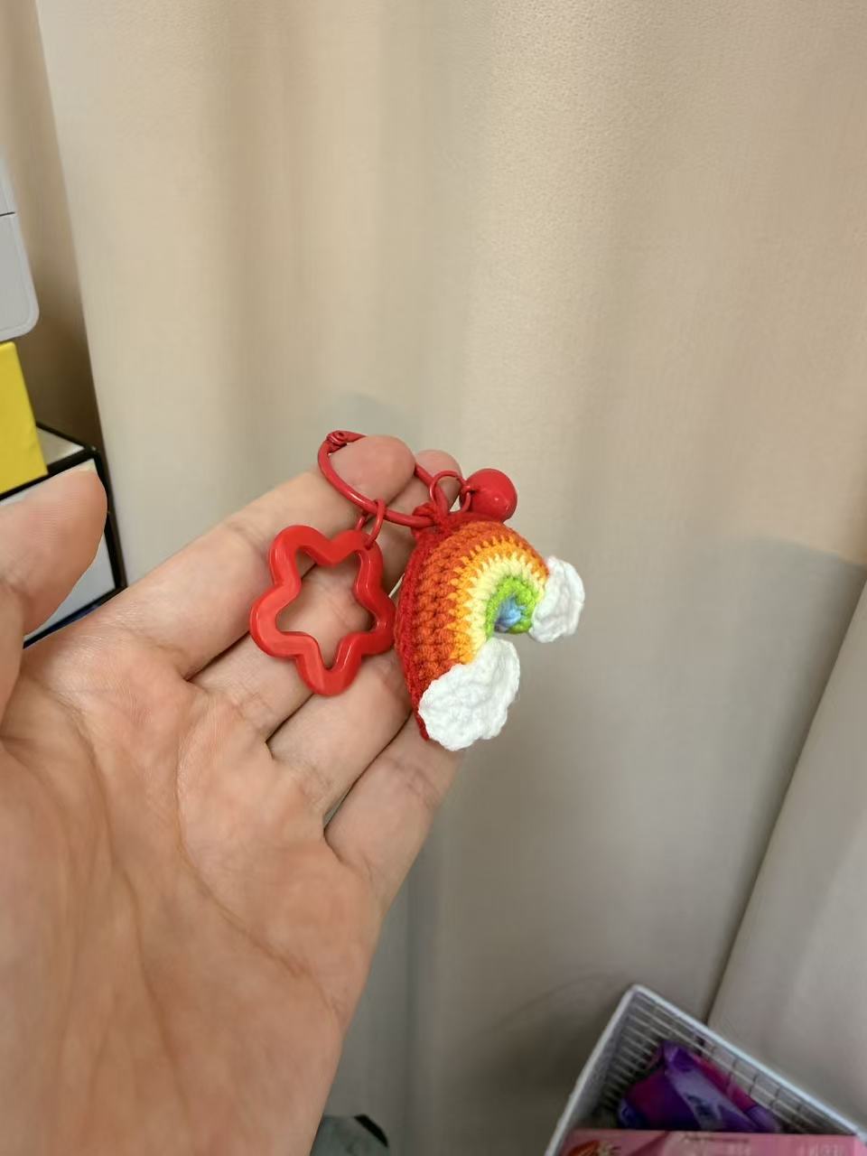 Hand-crocheted rainbow hanging ornament