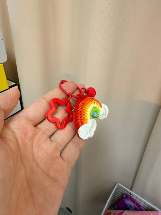 Hand-Crocheted Rainbow Keychain Charm