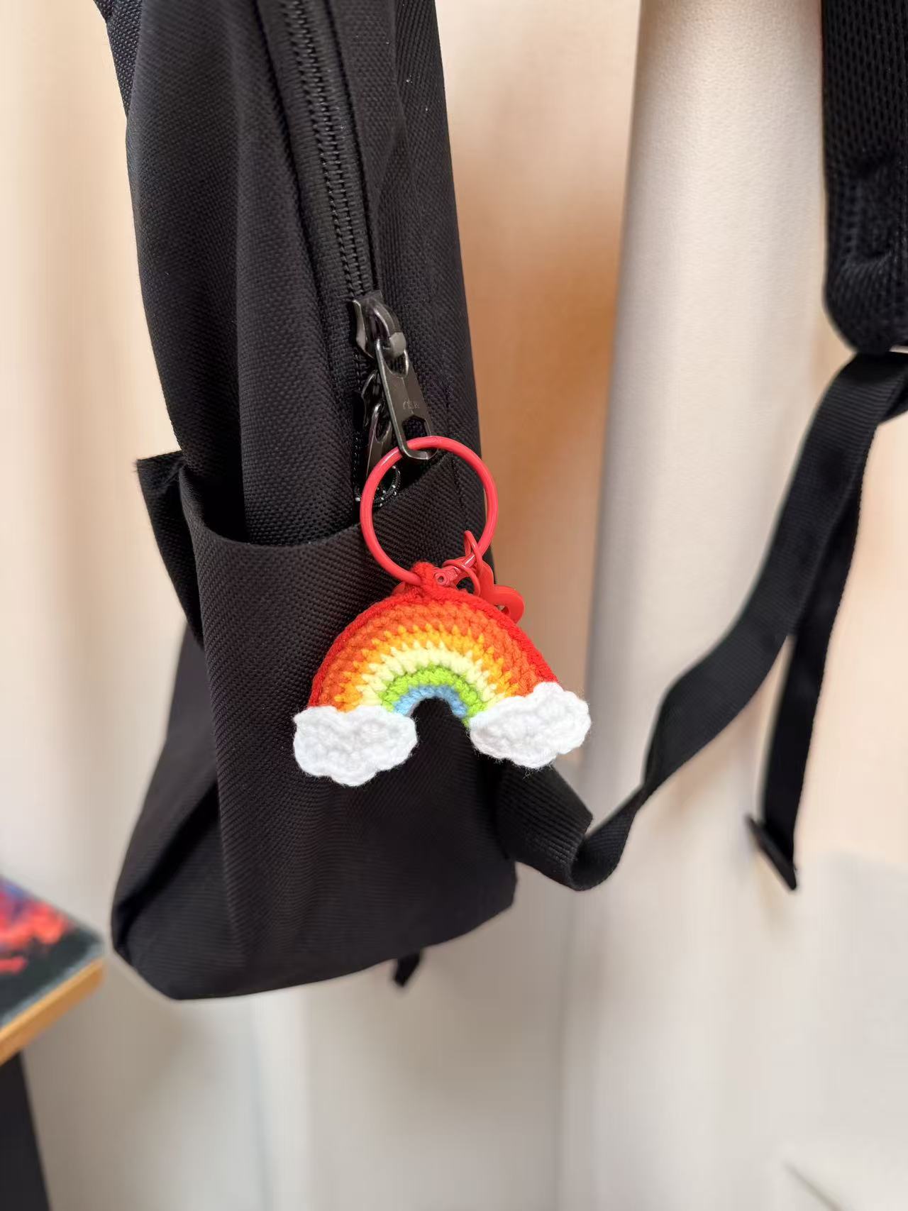 Hand-crocheted rainbow hanging ornament