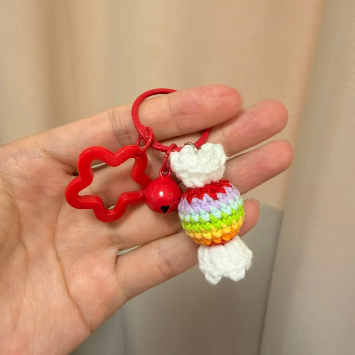 Hand-crocheted hamburger and french fries charm